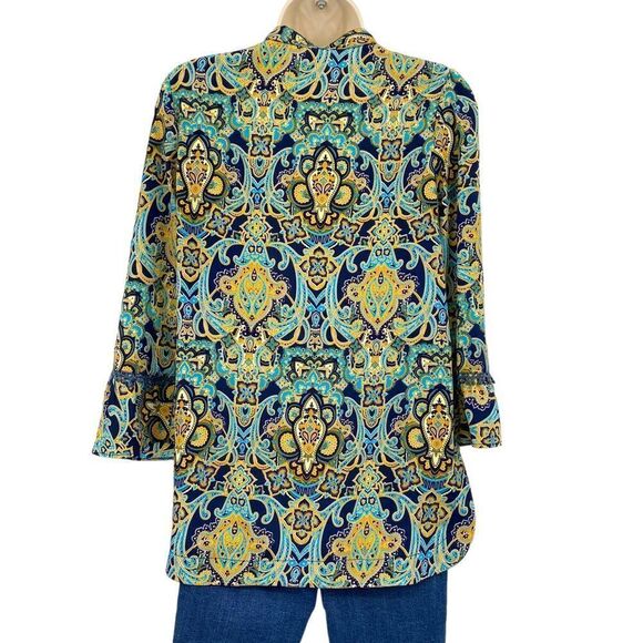 Jade blue & Yellow Print Blouse Size XS - Picture 6 of 10